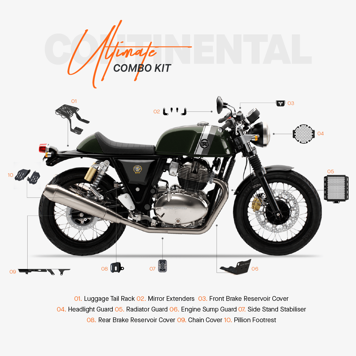 The Ultimate Combo Kit of 10 Accessories for RE Continental GT 650