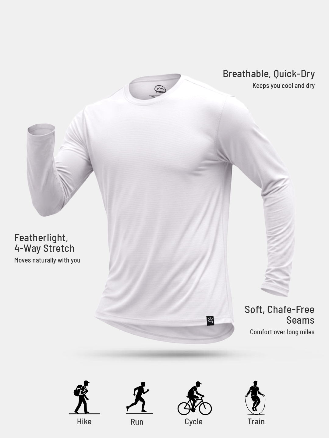 Ultralight Active Long Sleeve T-Shirt in White, front view