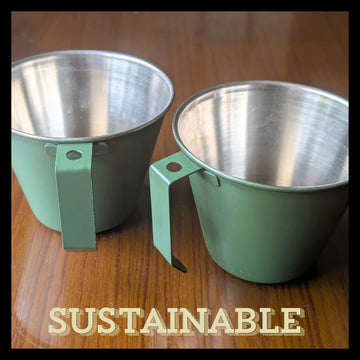 Kwiklander Stackable Camping Cups | Set of 2 | Stainless Steel Military Green | ADV TRIBE