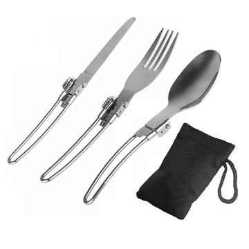 DPCR Folding 3-Piece Stainless Steel Camping Cutlery Set – Portable & Packable Moto-Camping Gear
