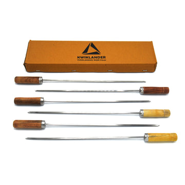 Kwiklander Square Skewers 15 inch | Set of 6 | Stainless Steel with Wooden Handle