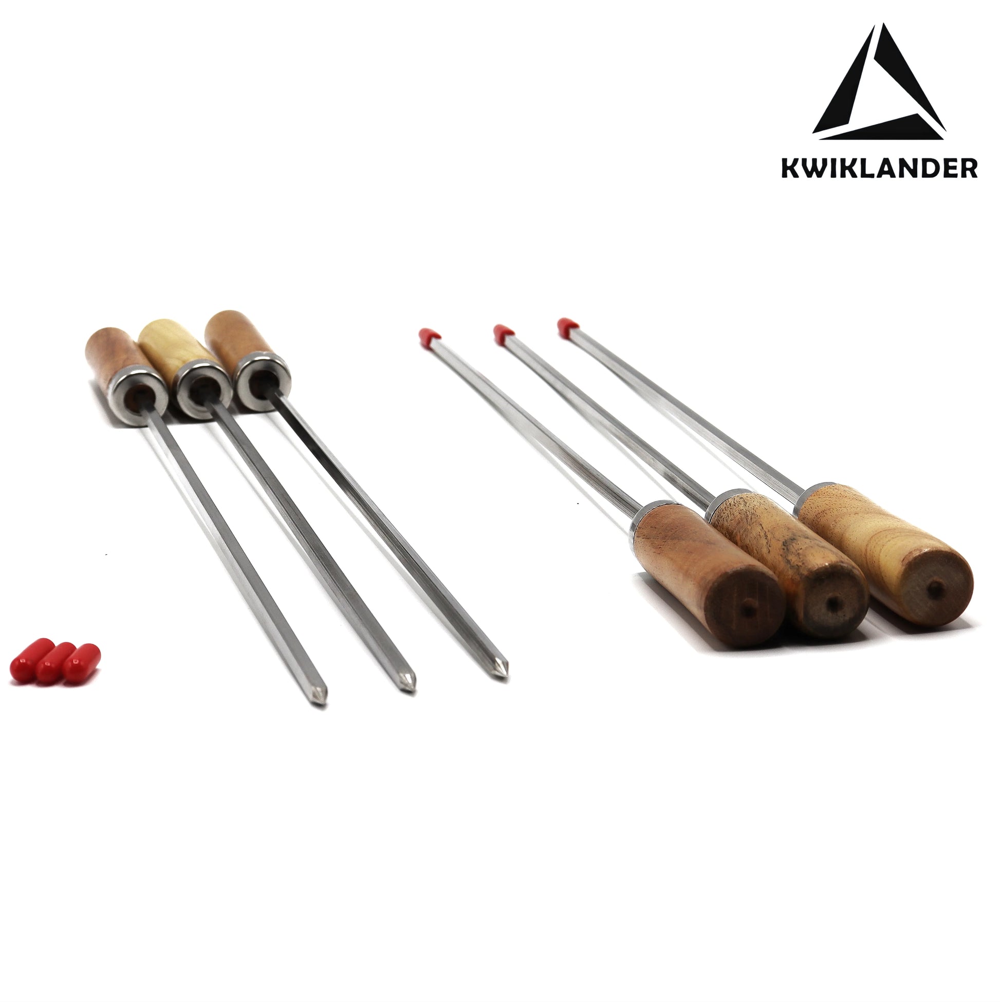 Kwiklander Square Skewers 15 inch | Set of 6 | Stainless Steel with Wooden Handle