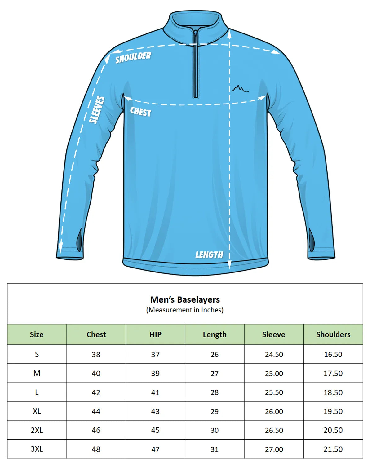 Reccy Men's Qzip Flex Tee size chart