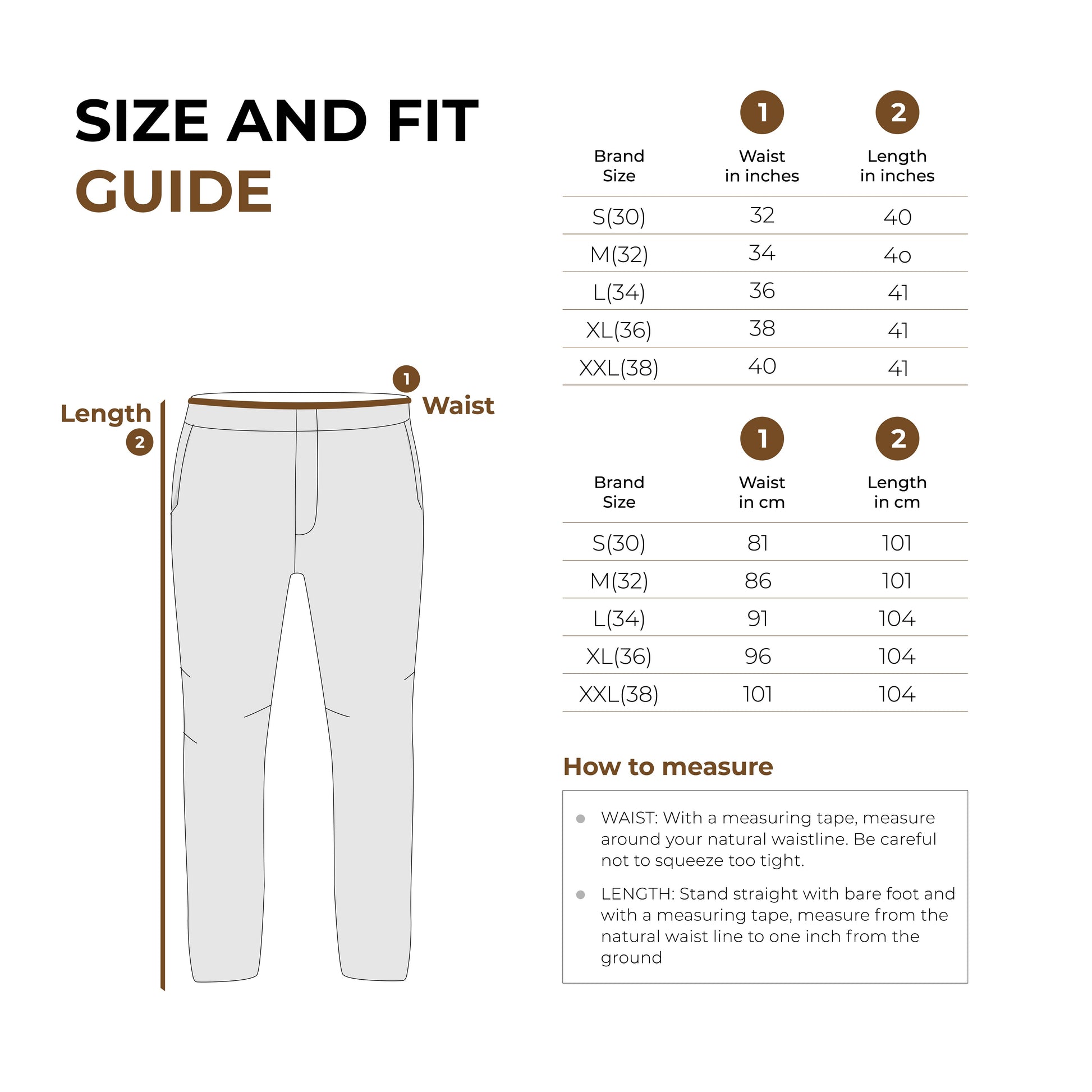 Tripole Trailblazer Trekking and Hiking Pants - Size chart