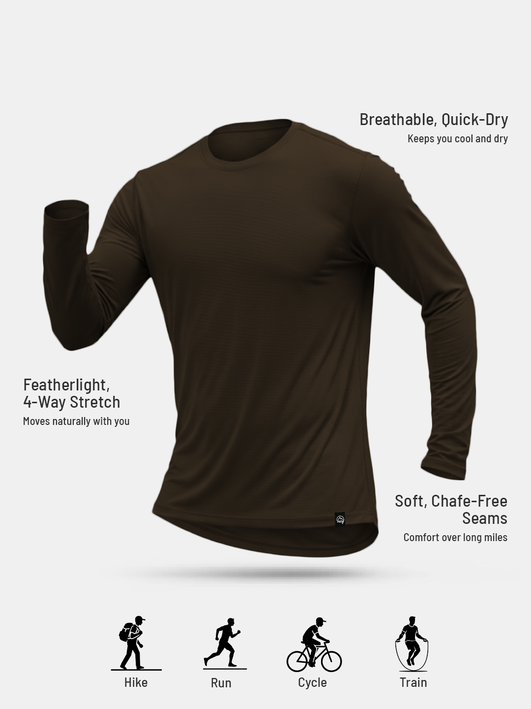 Ultralight Active Long Sleeve T-Shirt in Olive, front view