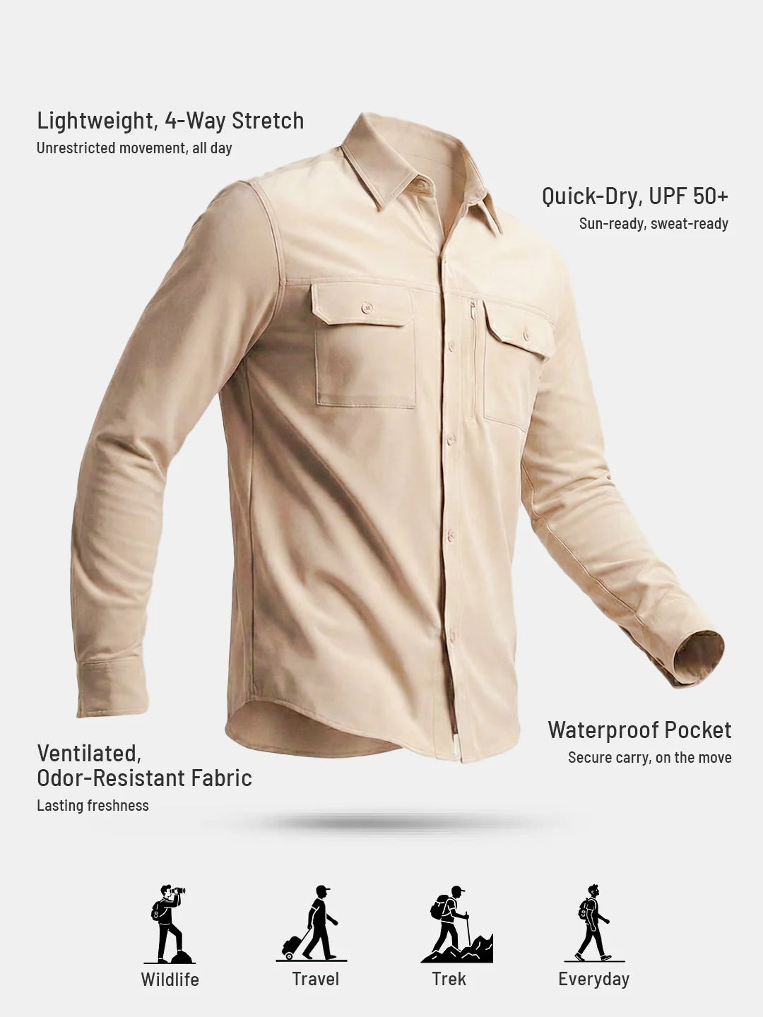 Men's TechFlex Cargo Shirt in Atmosphere, front view