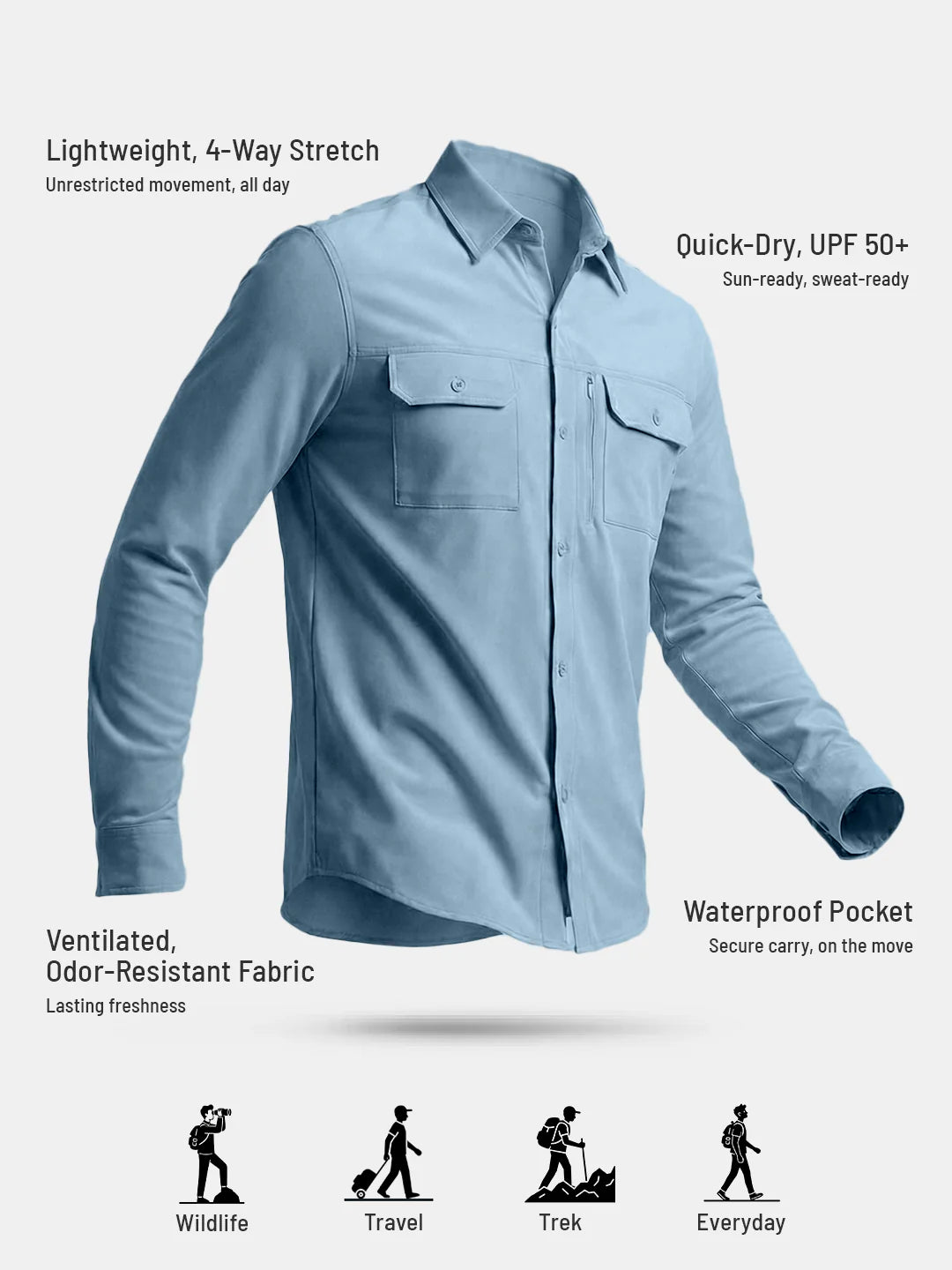 Men's TechFlex Cargo Shirt in Dusk Blue, front view