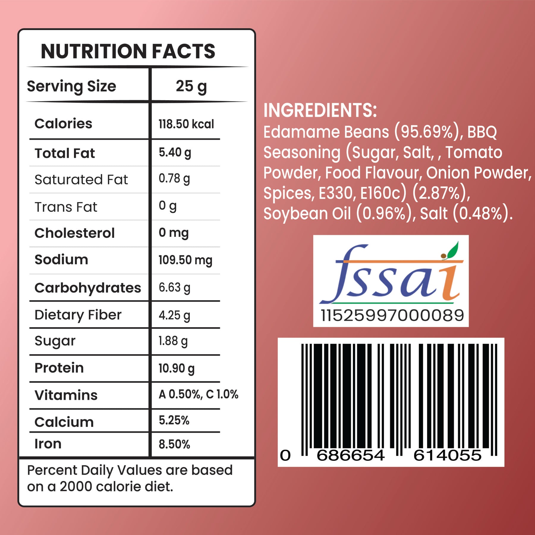 Nutrirootz BBQ edamame nutrition facts and ingredients