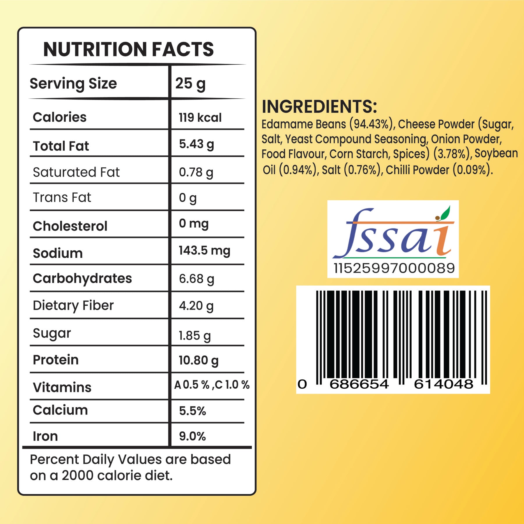 Nutrirootz Cheese edamame nutrition facts and ingredients