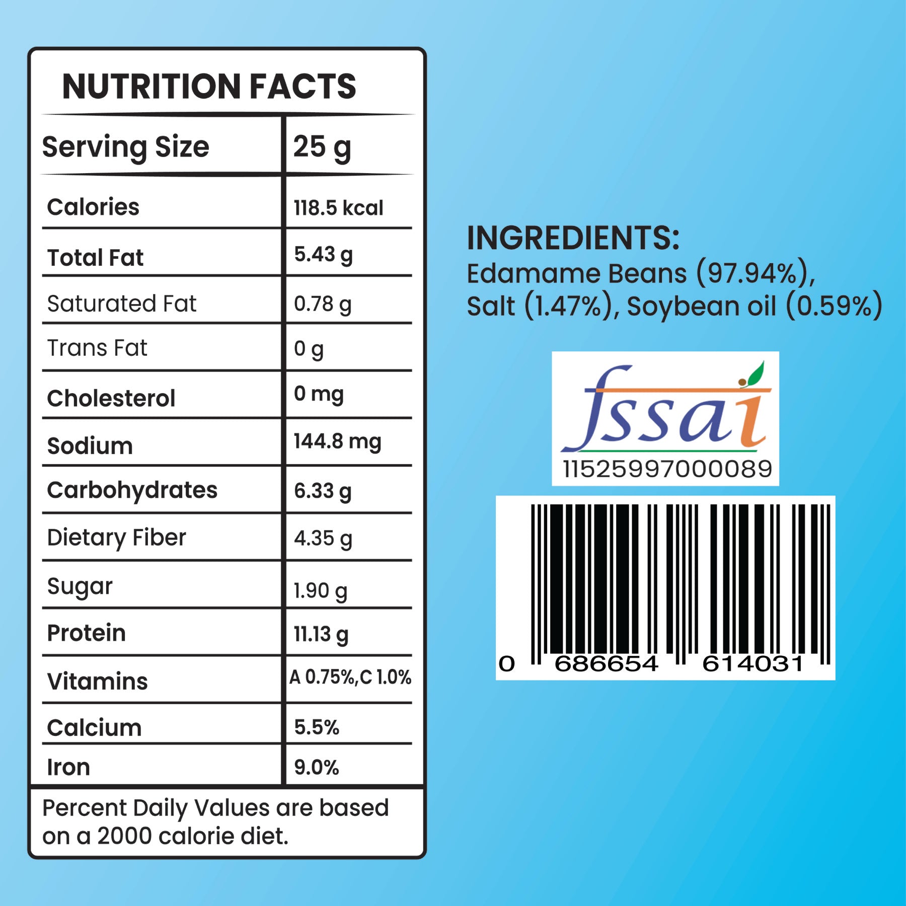 Nutrirootz Sea Salt edamame nutrition facts and ingredients
