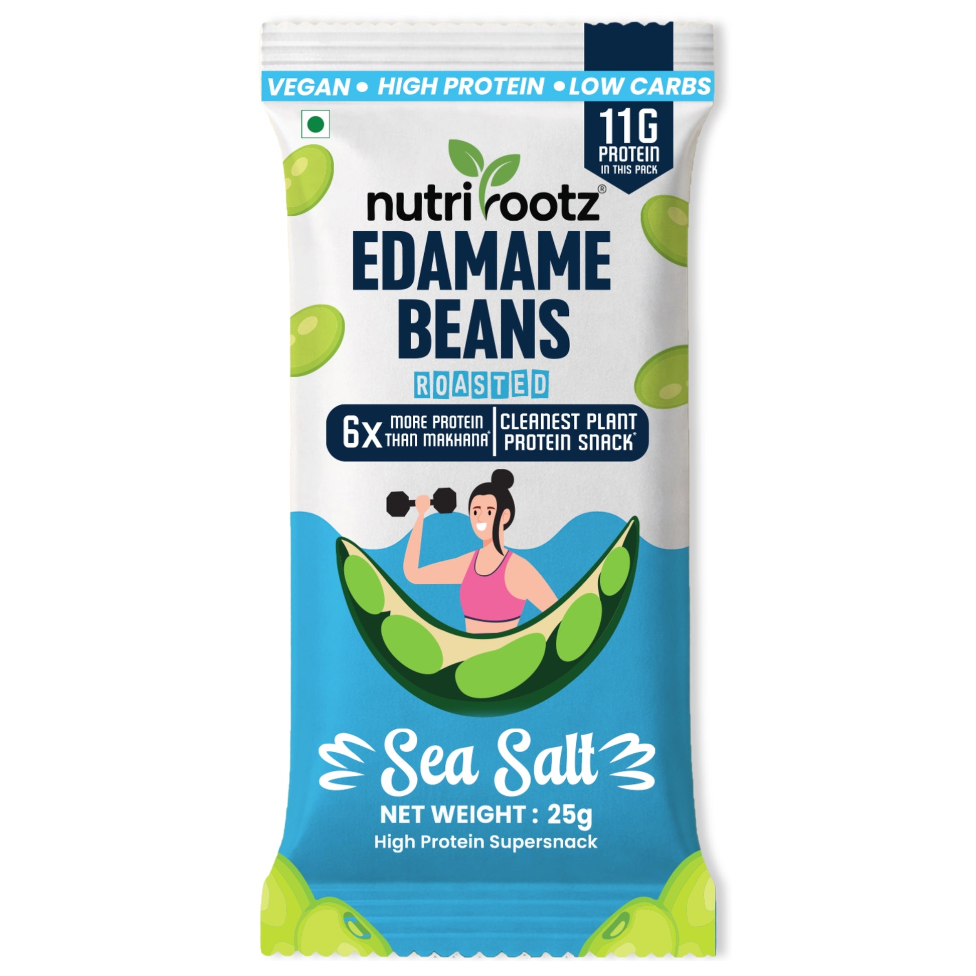 Nutrirootz Sea Salt edamame bean single 25g pack front