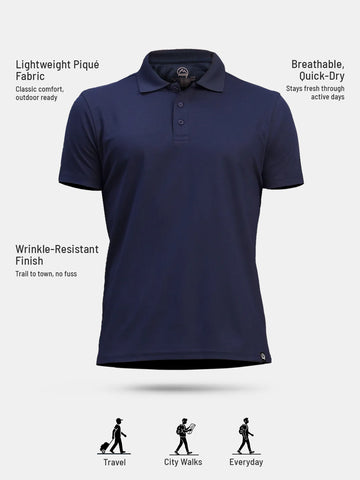 Reccy Men's Navy Blue Polo T-Shirt in navy blue, front view
