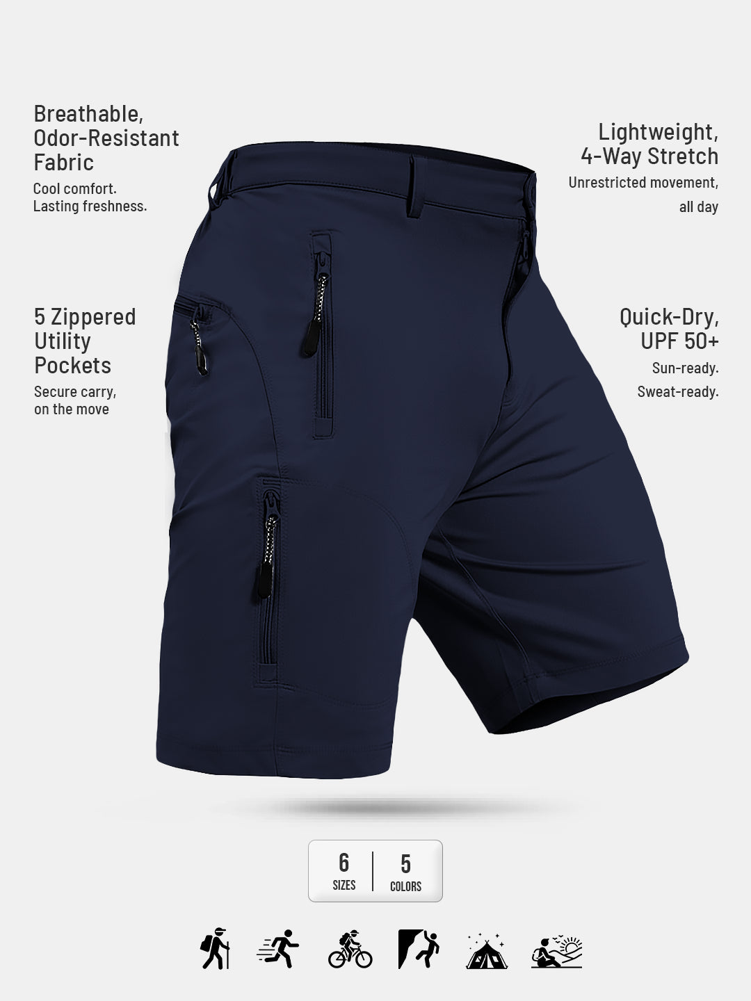 Reccy Men's TechFlex Shorts in Dark Navy, studio product shot, isolated