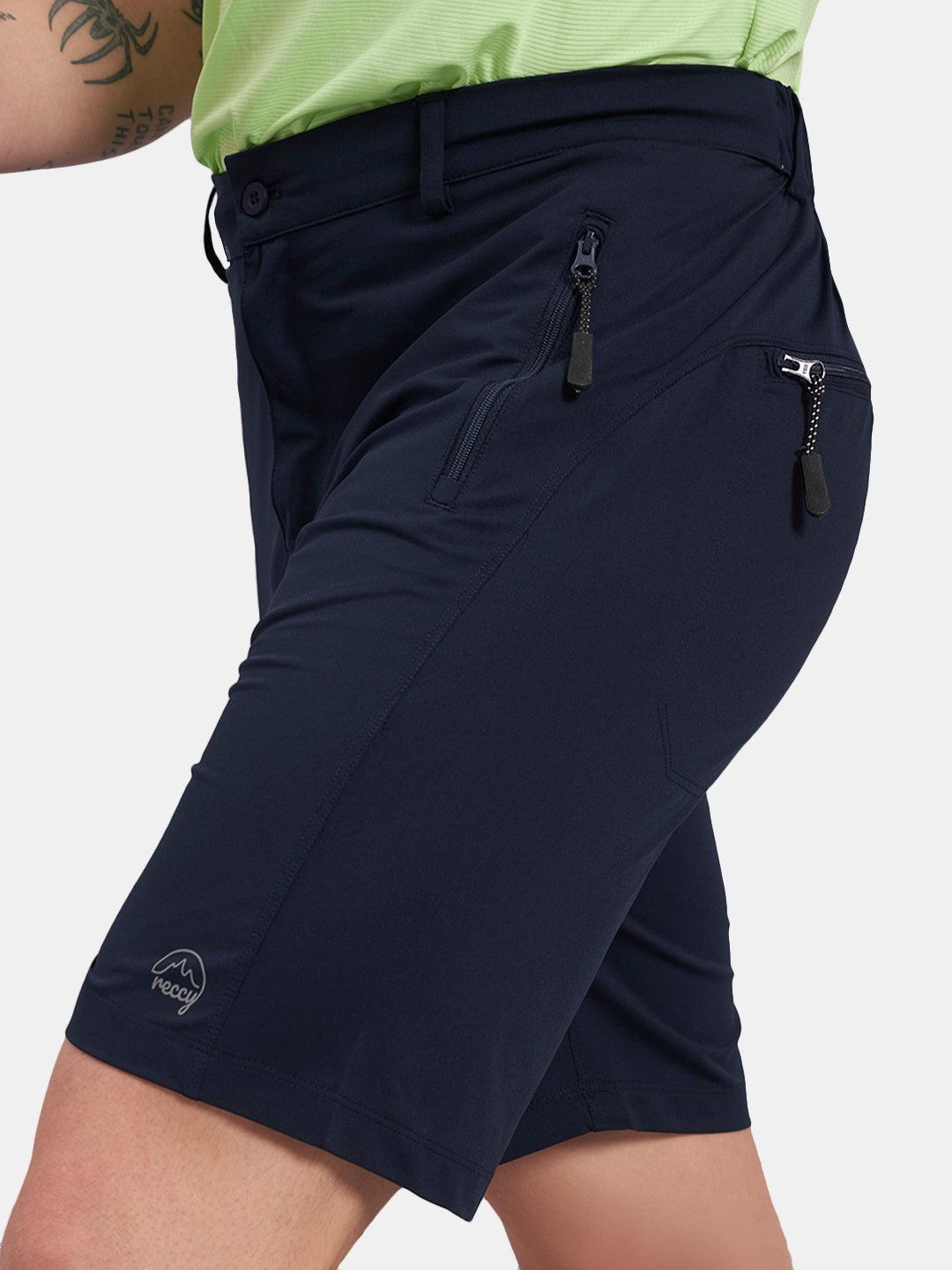 Reccy Men's TechFlex Shorts in Dark Navy, worn, left side view