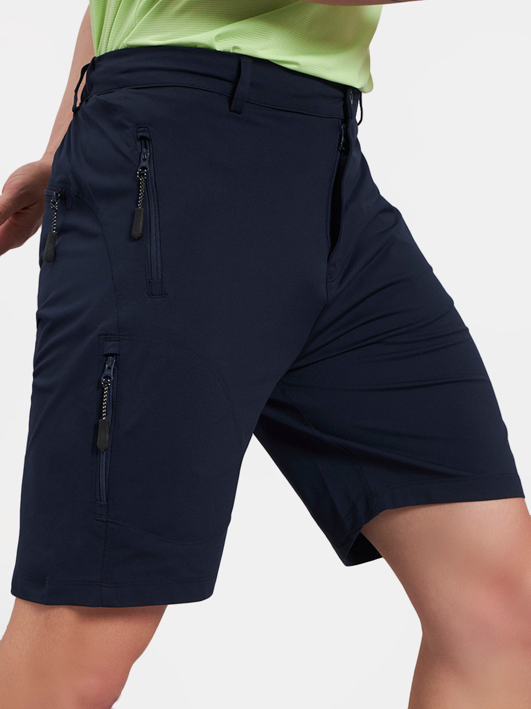 Reccy Men's TechFlex Shorts in Dark Navy, worn, right side view