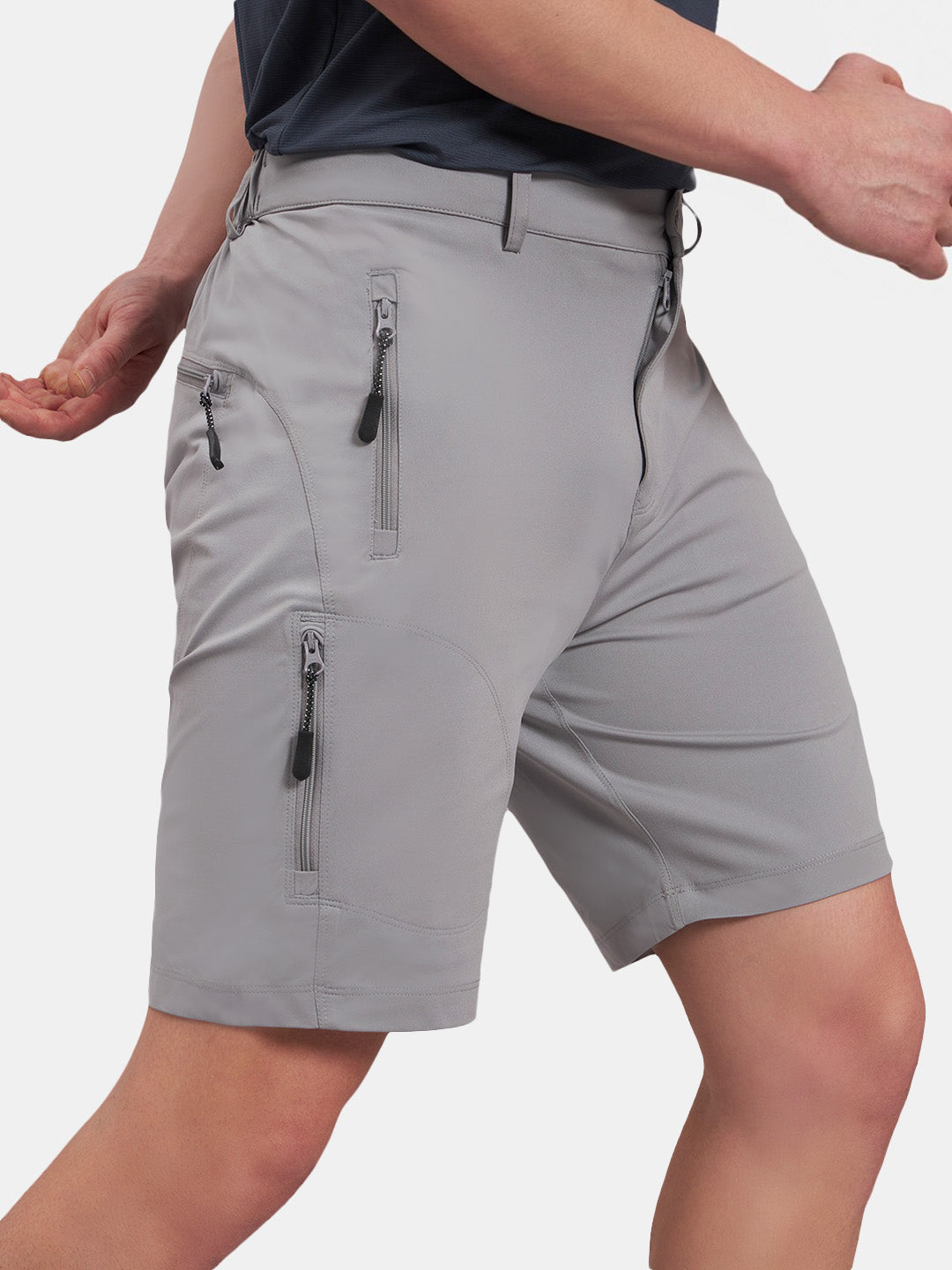 Reccy Men's TechFlex Shorts in Light Gray, worn, right side view