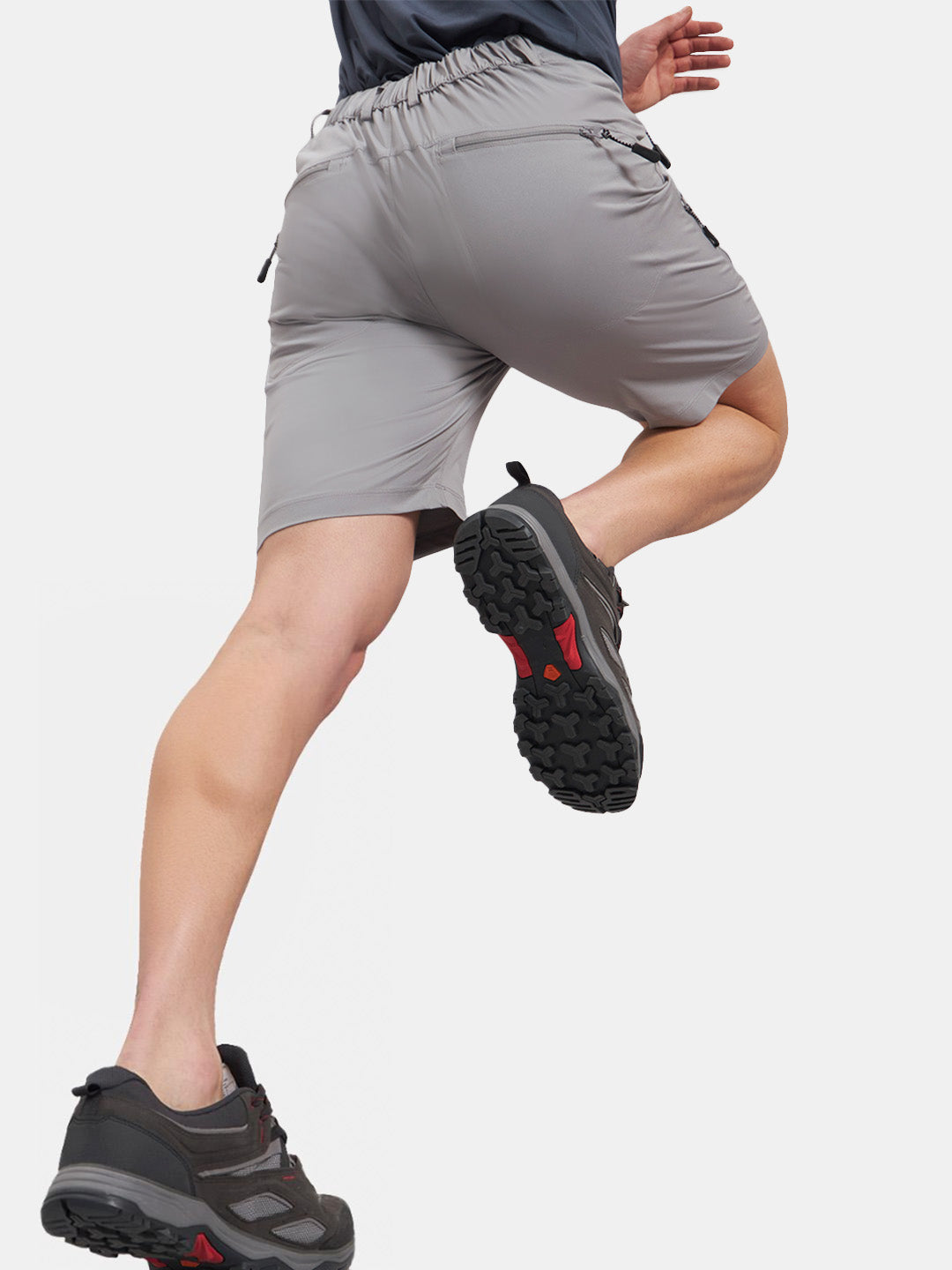 Reccy Men's TechFlex Shorts in Light Gray, worn, in motion