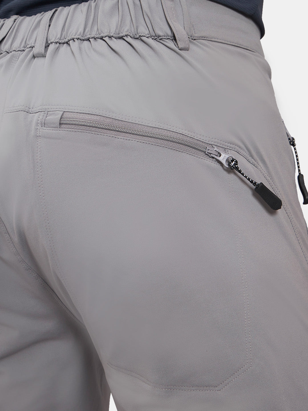 Reccy Men's TechFlex Shorts in Light Gray, back pocket detail