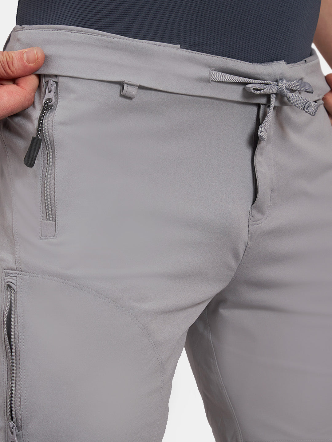Reccy Men's TechFlex Shorts in Light Gray, waistband and drawstring detail