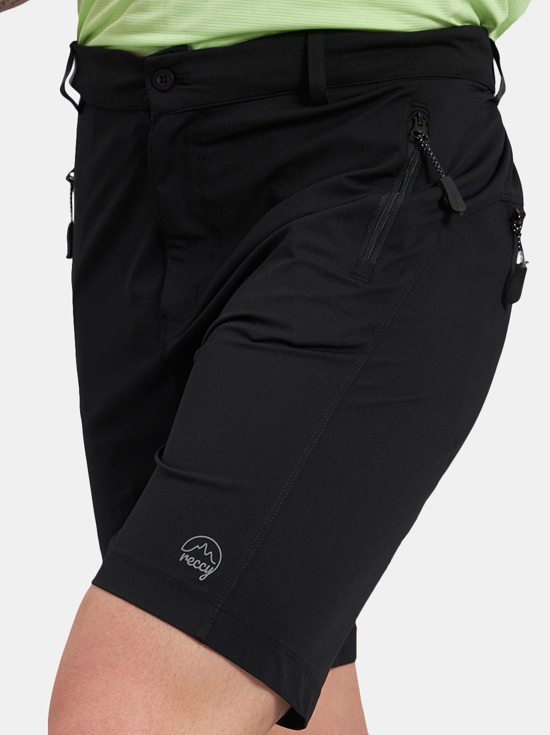Reccy Men's TechFlex Shorts in Midnight Black, worn, left side view