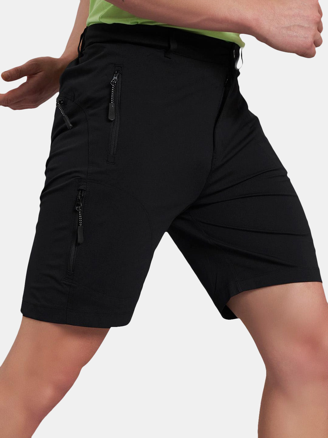 Reccy Men's TechFlex Shorts in Midnight Black, worn, right side view