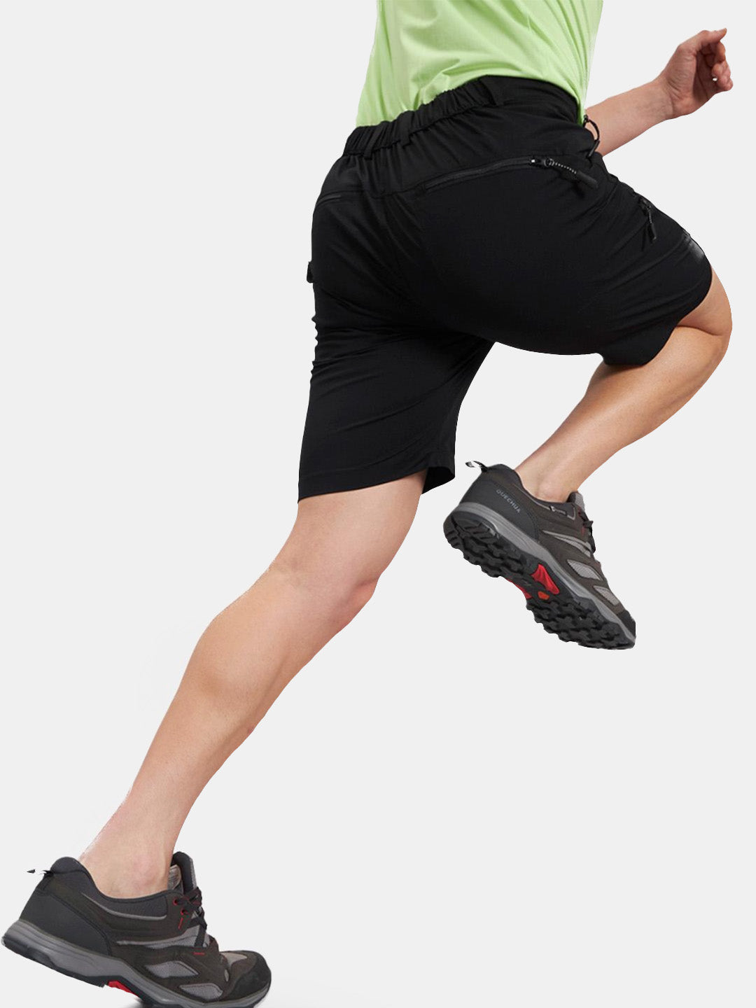 Reccy Men's TechFlex Shorts in Midnight Black, worn, in motion
