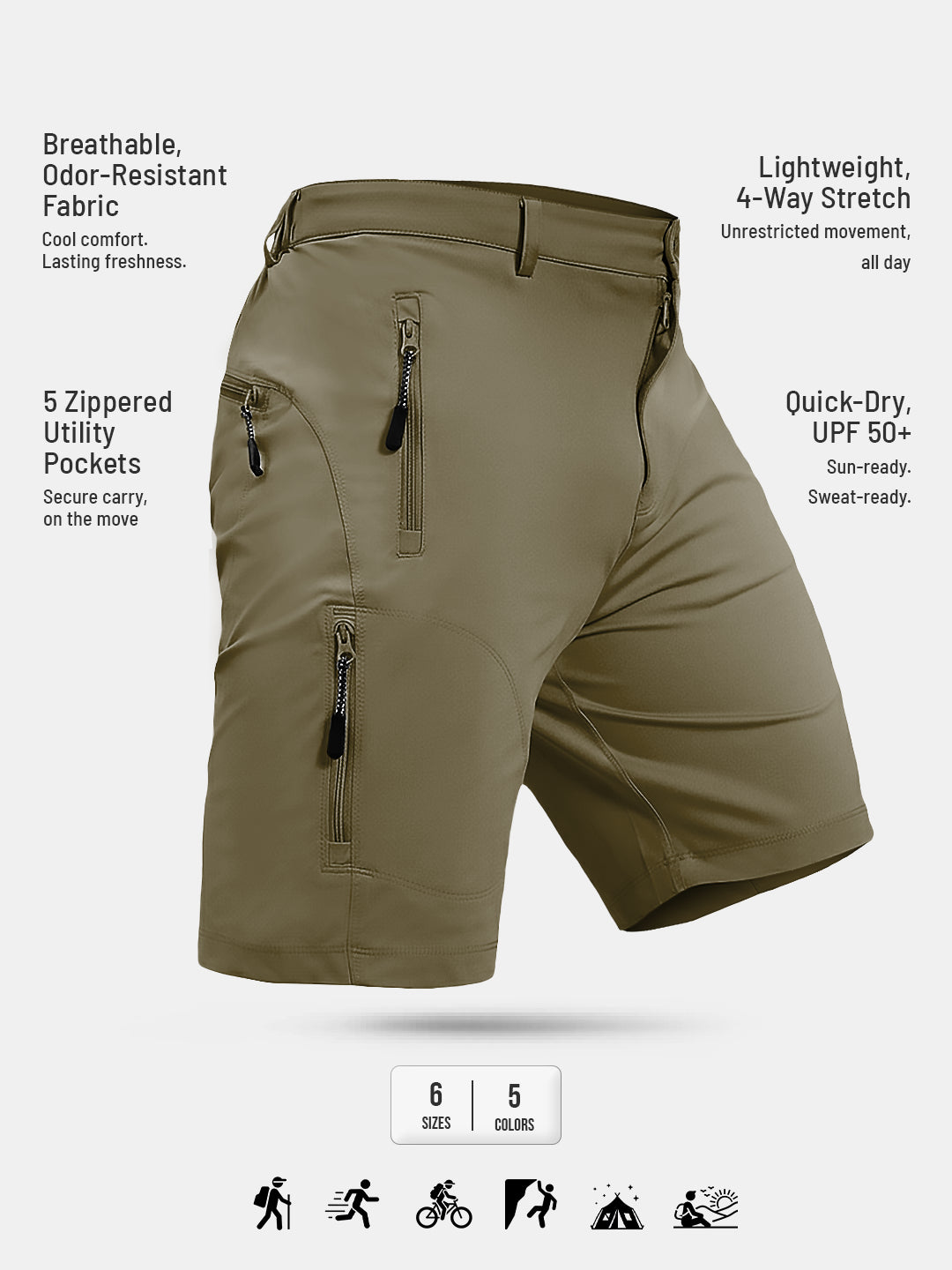 Reccy Men's TechFlex Shorts in Trail Green, studio product shot, isolated