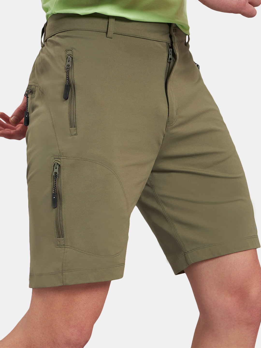 Reccy Men's TechFlex Shorts in Trail Green, worn, right side view