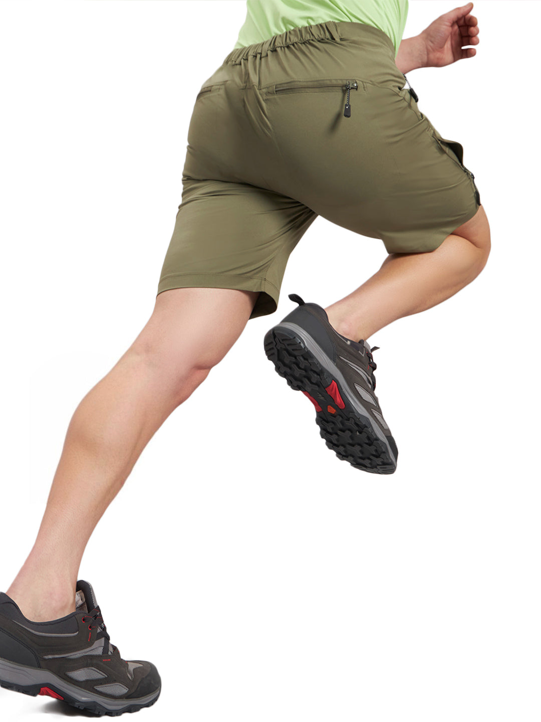 Reccy Men's TechFlex Shorts in Trail Green, worn, in motion