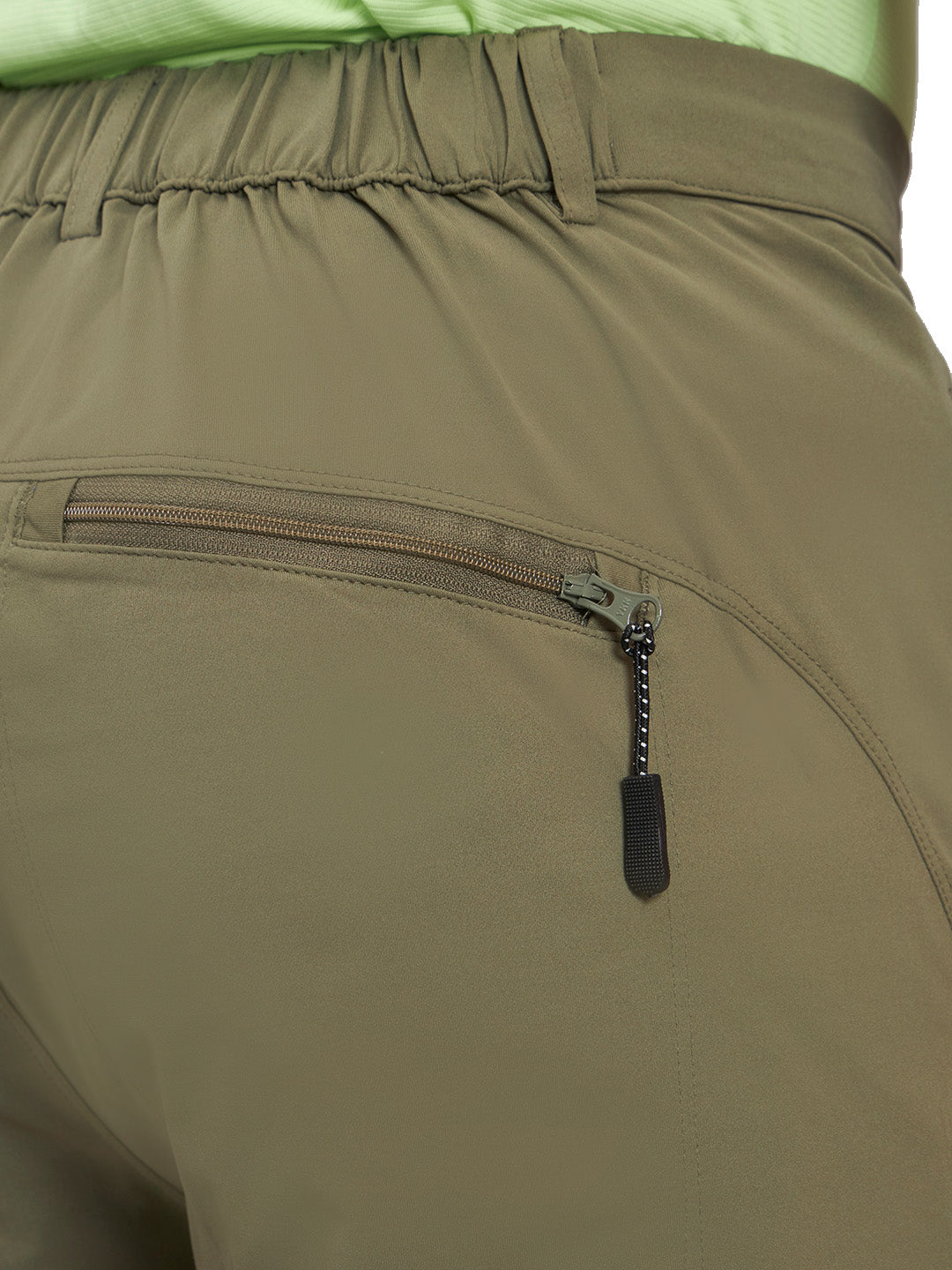 Reccy Men's TechFlex Shorts in Trail Green, back pocket detail