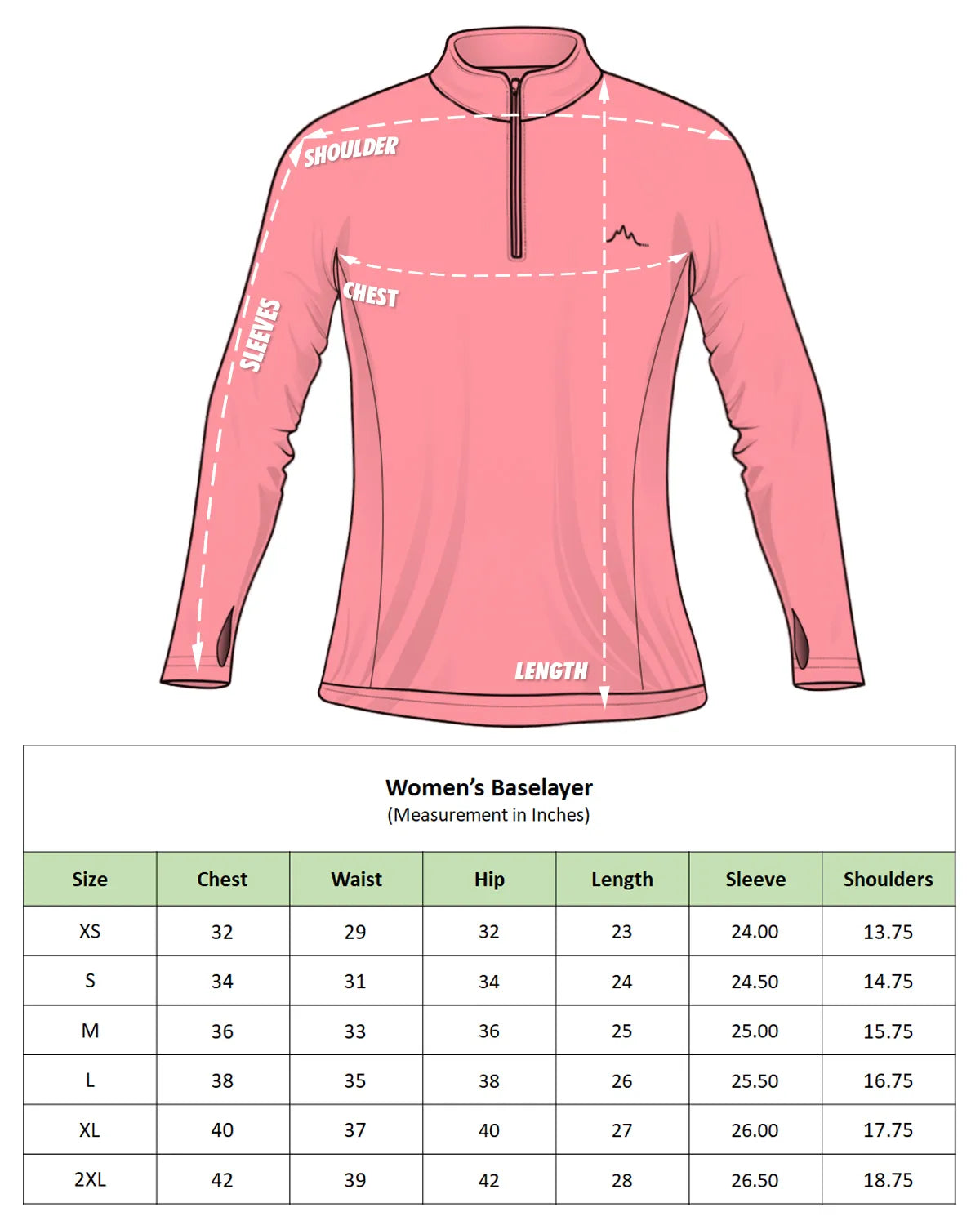 Reccy Women's Qzip Flex Tee size chart
