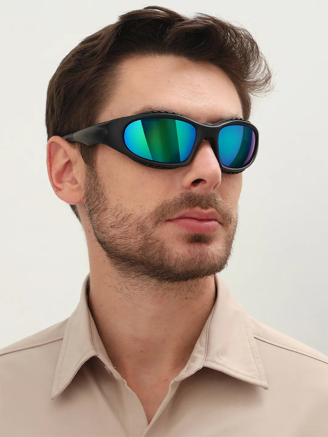 Reccy SummitShield Sunglasses Green Revo, lifestyle on-face view